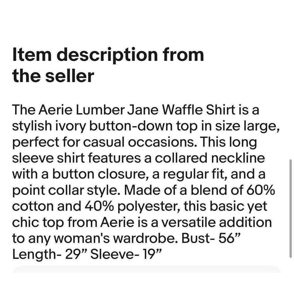 Aerie Lumberjane Waffle Knit Shirt Oversized Cozy Layer Size Large Cream - Picture 8 of 8